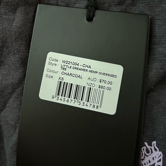 NWT Afends x Fran Little Dreamer Hemp Oversized Tee in Charcoal Gray Sz XS - Picture 7 of 7